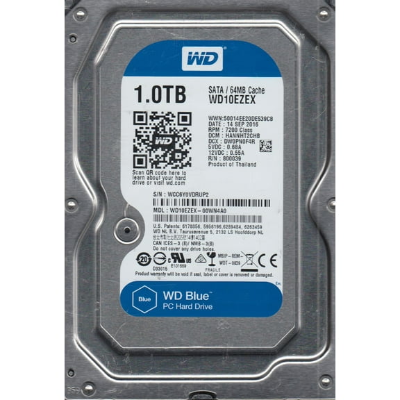 WD10EZEX-00WN4A0, DCM HANNHT2CHB, Western Digital 1TB SATA 3.5 Hard Drive