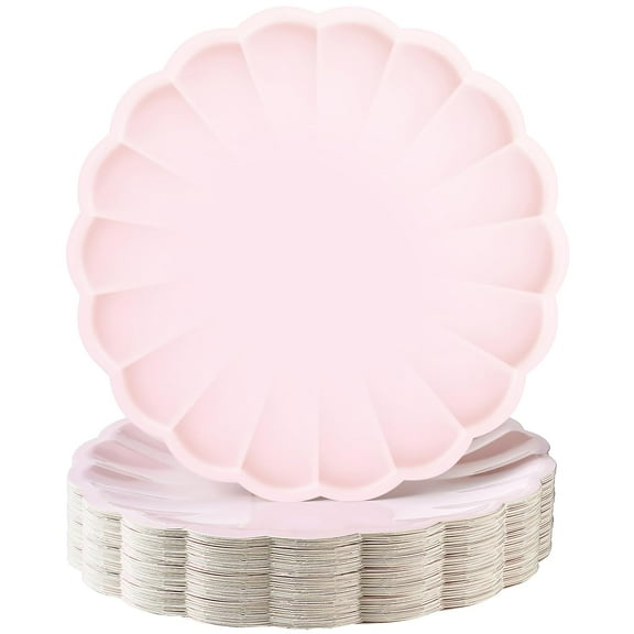 60 Pcs Large Scalloped Paper Plates 9.5 Inch Shell Edge Disposable Dinner Plates for Birthday Wedding Baby Shower Party Decorations (Light Pink)