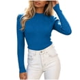 thumbnail image 2 of NTACZA Ribbed Knit Cute Summer Tops for Women Mock Neck Solid Basic Long Sleeve Blouses Slim Work Free Size, 2 of 5