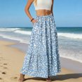 thumbnail image 5 of LWavelet Women Floral Print Tiered Maxi Skirt Elastic Waist With Pockets Boho Summer Long Skirt Sky Blue S, 5 of 6