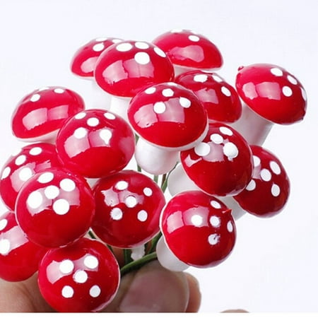 50 Pc Mini Red Mushroom Garden Dotted Small Potted DIY Toy House Landscape Bonsai Plant Garden