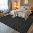 thumbnail image 5 of Black 5x7 Area Rugs, Farmhouse Burlap Solid Black Color Modern Linen Texture Non-Skid Rubber Backing Large Rectangle Rugs - Living Room Bedroom Home Office, Indoor Floor Mat Carpets Washable Rug, 5 of 9