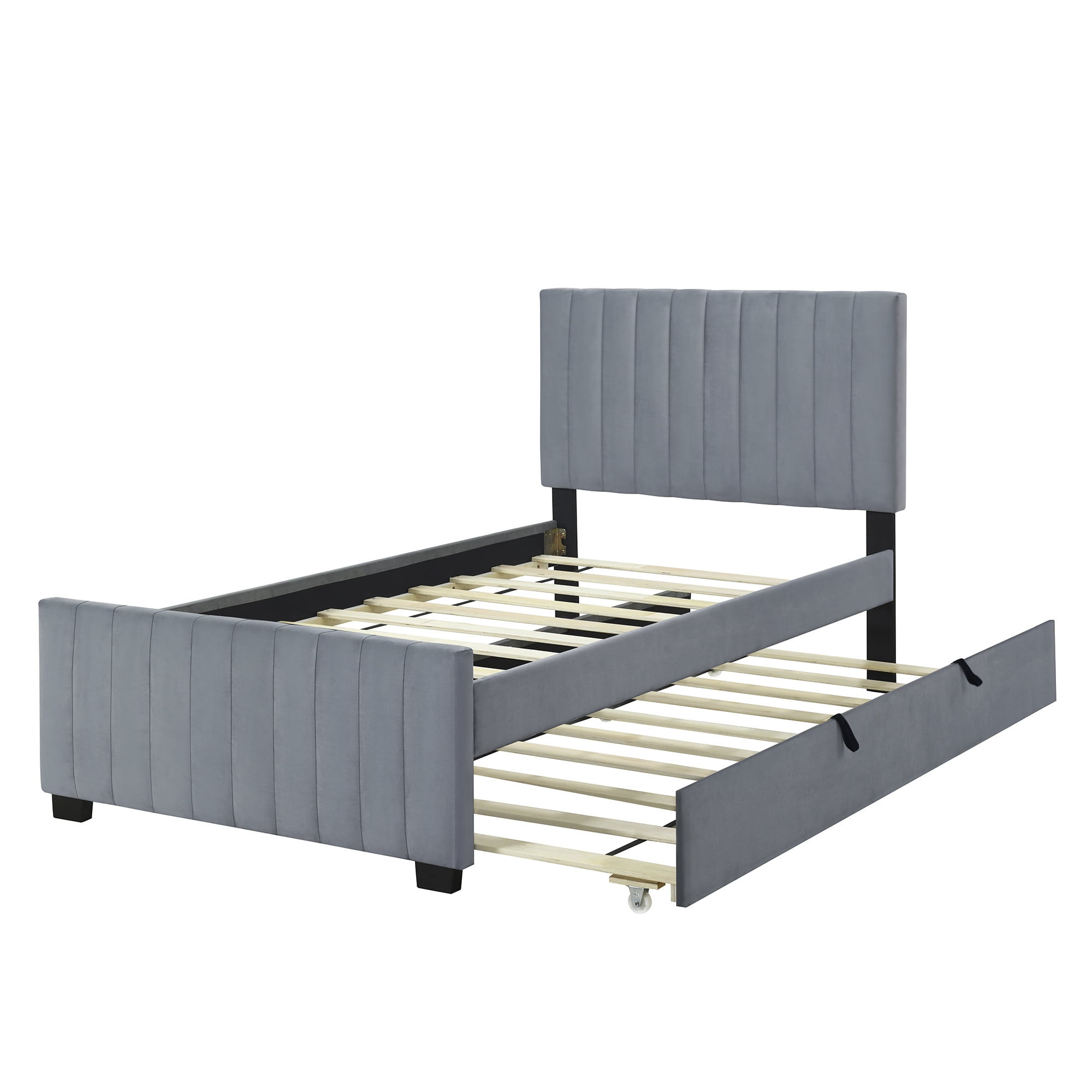 Aukfa Twin Size Upholstered Platform Bed Frame with Twin Size Trundle for Bedroom,Guestroom, Gray