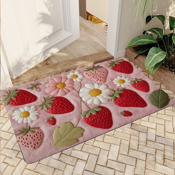 JML Non-Slip Microfiber & Rubber Doormat - Soft Entryway Rug for Home/Office (16"x24") - Easy Clean Door Mat for Indoor/Outdoor Use, Strawberry