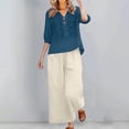 thumbnail image 4 of NMMUED Linen Set Women Wide Leg Pants Mexican Embroidered Loose Fit Linen Pants Set for Women Summer Boho for Seniors Cotton Linen Vacation Matching Set Navy 3XL, 4 of 5