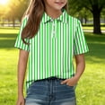 thumbnail image 2 of Boys Girls Short Sleeve Polo Shirt Cute Summer T-Shirts Striped Polo Shirts Green 160, 2 of 6