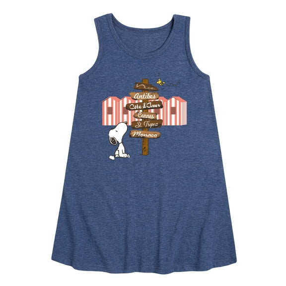 Peanuts - Summer Edition - Snoopy Looking for a Destination on Sign - Toddler & Youth Girls A-line Dress