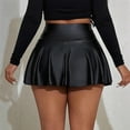 thumbnail image 5 of Parfaitlady Women'S Pu Leather Elastic High Waist Skirts Ruffle Hem Casual Flared Skirt Shorts, 5 of 7
