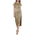 thumbnail image 1 of INSPIRE CHIC Vestido de fiesta de satén con cuello barco, mangas cortas, abertura lateral y fruncido para mujer XL rojo, 1 of 5