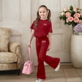 thumbnail image 2 of MUXiin Girls Outfits Size 14-16 Letter Print Short Sleeve T Shirt Tops and Flare Pants Sports Suit Round Neck Fashion Casual Athleisure Short Sleeve Set Back To School Clothes, 2 of 5