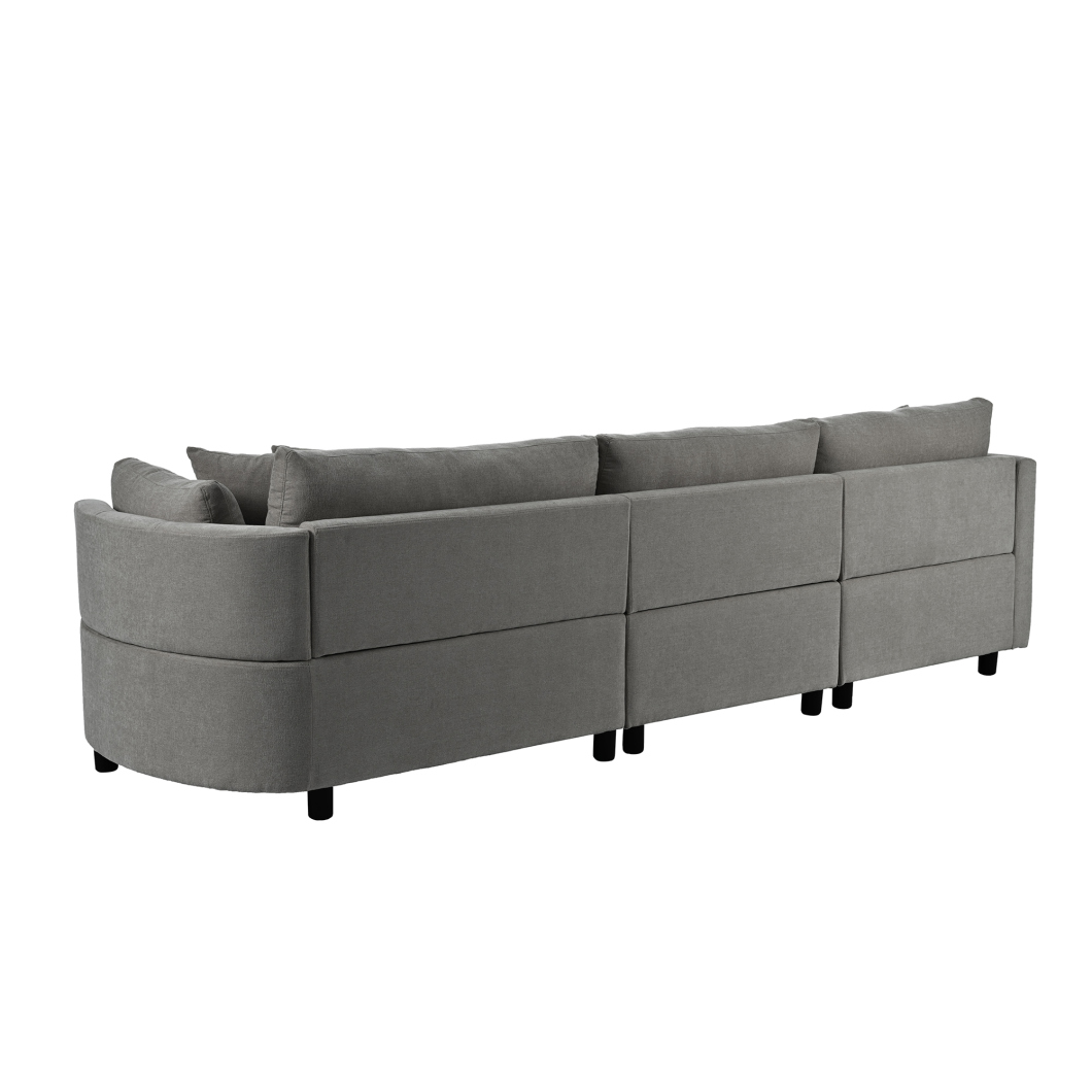 111.4" Large 3-Seater Sofa with Curved Seat and 3 Pillows, Oversized Modern Sofa Couch with Wooden Frame for Living Room, Bedroom and Office, Weight Capacity 220lbs/Seat, Grey