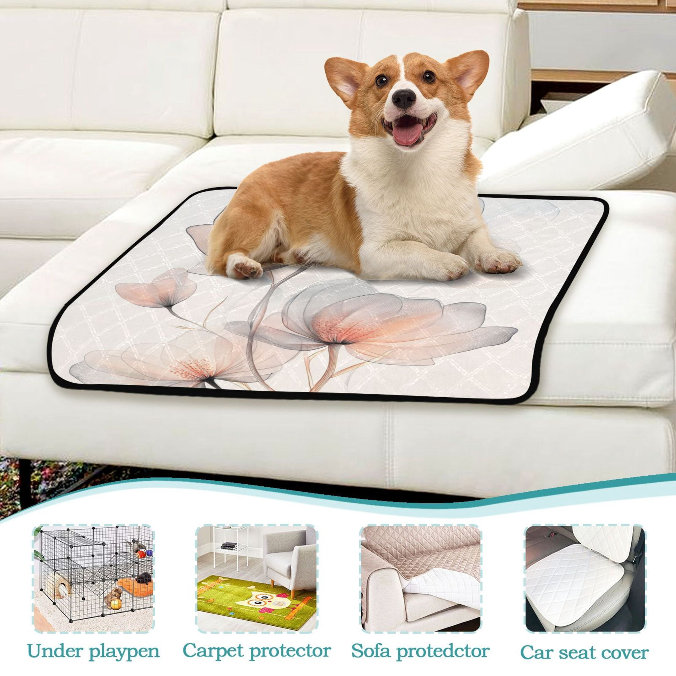 Qxltty Illustration Of Translucent Flowers Cat litter Pads Pet Set of 3 Diaper Mats Center Anti-leakage Layer Absorbent Soft and Comfortable