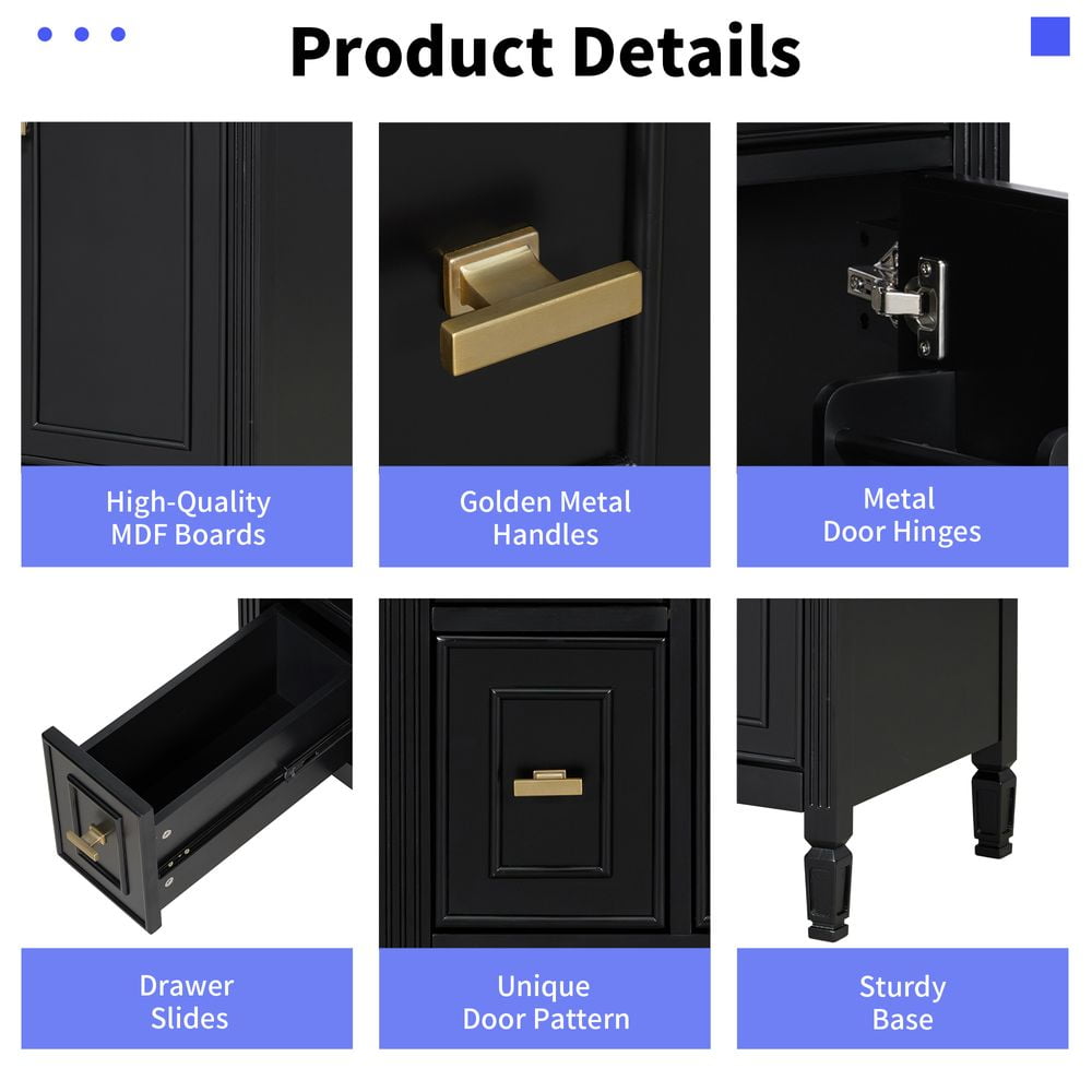 WGYPRIME 24" Bathroom Vanity with Sink, Modern Bathroom Storage Cabinet with Flip Drawer and 2 Standard Drawers, Freestanding Solid Wood Bathroom Cabinet