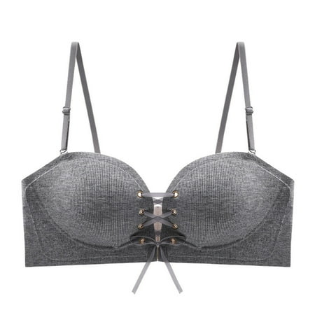 Sexlip Women s Front Closure Bra Wireless Sexy Lace Up Front Bralette Non Slip Strapless Bandeau Tube Top Underwear Gray M