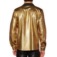 thumbnail image 3 of INSPIRE CHIC Metallic Shirts for Men's Long Sleeves Button Down Shiny Nightclub Party Shirts Golden 2XL, 3 of 5