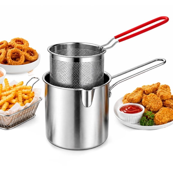 Multifunctional 304 Stainless Steel Fryer Pot with Basket, Mini Deep Fryer Set with Oil Strainer Basket – Home Cooking Frying Tool for Chicken, Fries & More