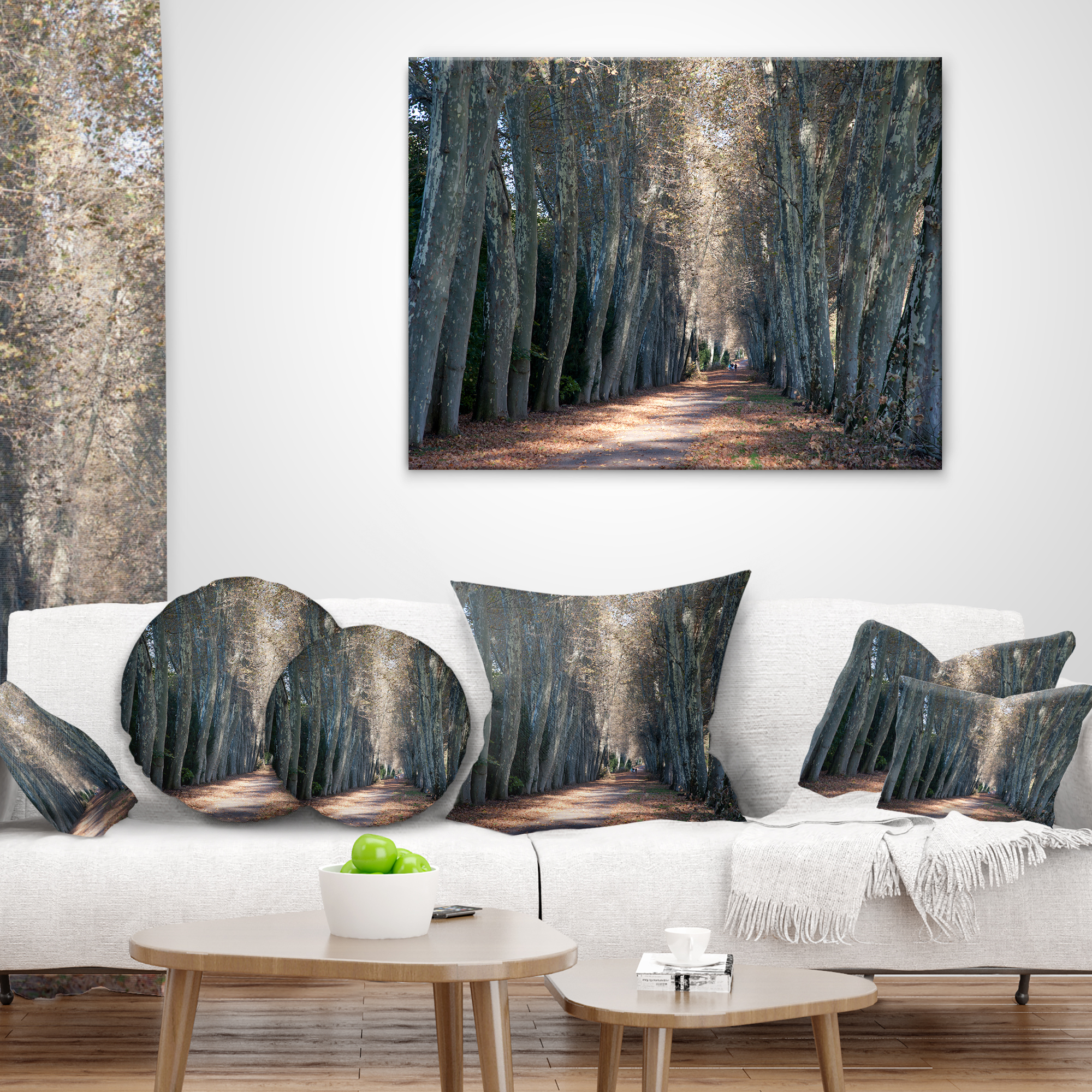 Designart Road in Thick Autumn Woods - Modern Forest Throw Pillow - 16x16