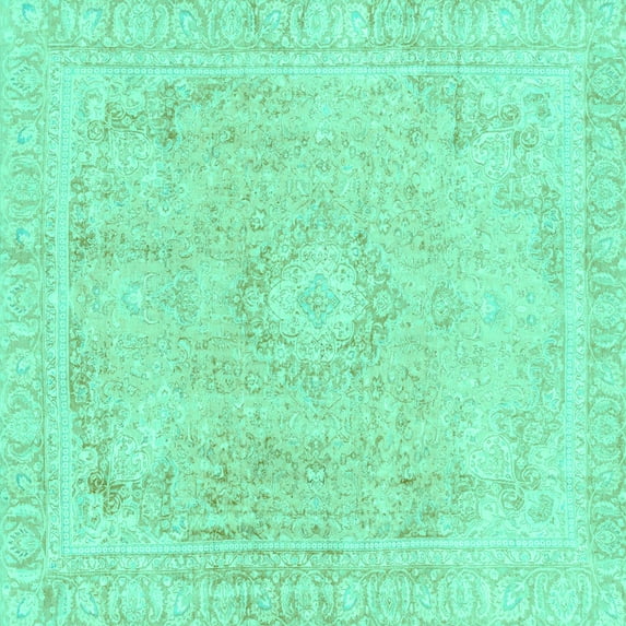 Ahgly Company Indoor Square Abstract Turquoise Blue Modern Area Rugs, 8' Square