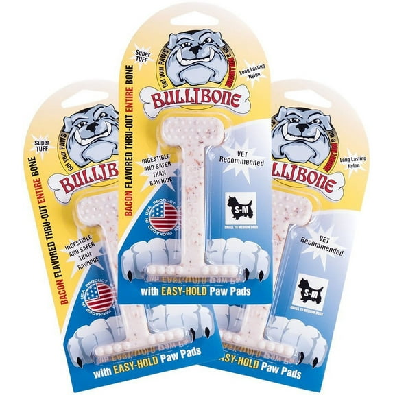 Bullibone Small Bacon Dog Chew Toy Nylon Bone - Bacon Flavored chew toy for small dogs - 3 pack