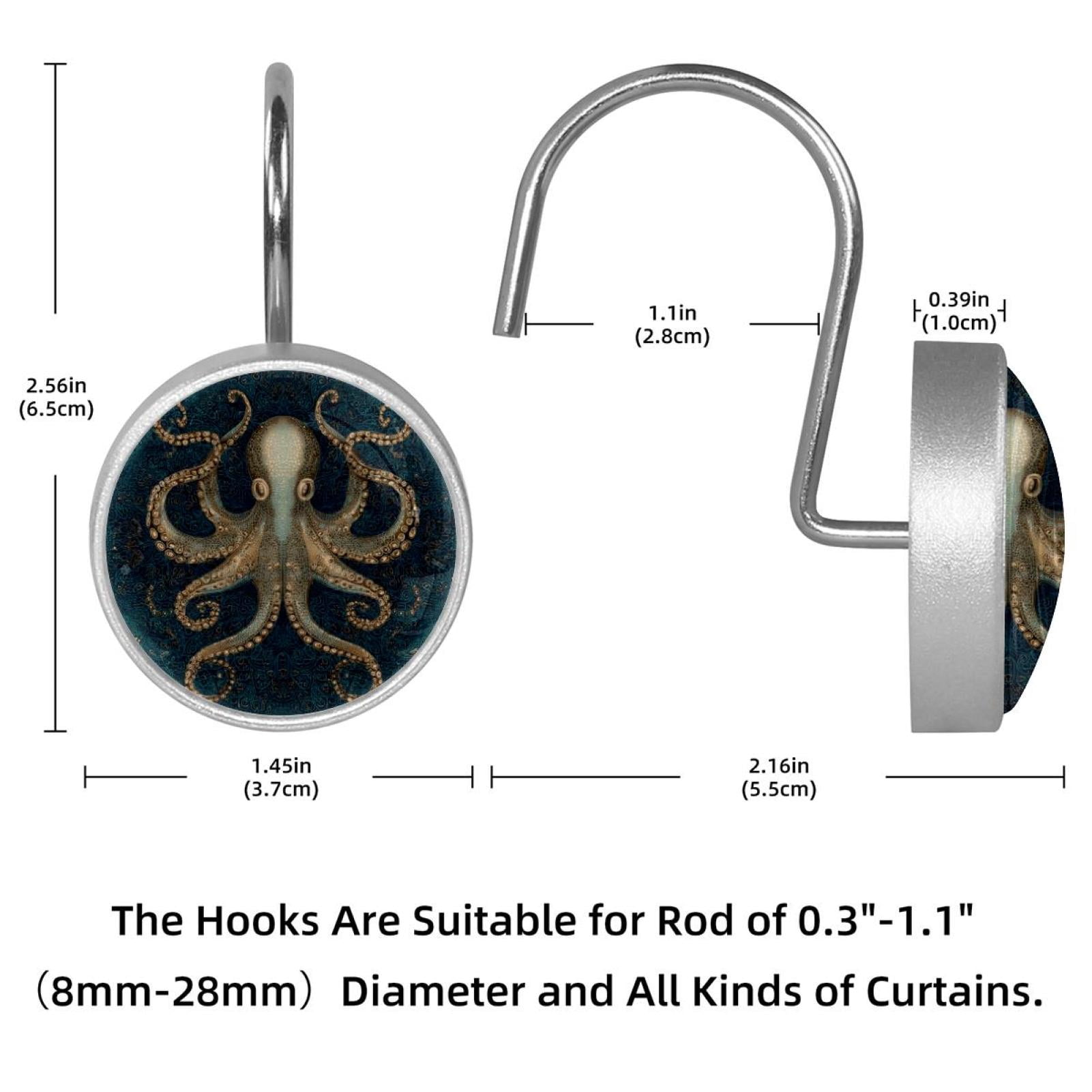 12pcs Decorative Shower Curtain Hooks, Rust Resistant Shower Rings for Bathroom Living Room,Rustproof Stainless Steel Rings for Shower Curtain and Liner Rods,Octopus Gold