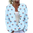 thumbnail image 3 of QATAINLAV Ladies Christmas Sweaters Oversized Long Sleeve Knitted Sweater Cardigan Casual Button Up Open Front Jackets, Light Blue, XXXL, 3 of 6