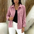 thumbnail image 3 of Zpanxa Fleece Jacket Women Corduroy Button Front Long Sleeve Shirt Jacket Loose Fit Solid Color Casual Lightweight with Pockets Fall Outerwear, 3 of 7