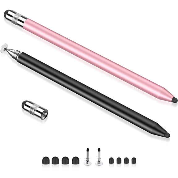 Stylus Pen for iPad iPhone,2 Pack 2-in-1 Stylus Pen for Android,High Sensitivity Capacitive Stylus for Android Smartphone and Tablets with 8 Rubber Tips (Black Rose Gold)