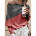 thumbnail image 1 of Charmo Women's Colorblock Off The Shoulder Long Sleeve Oversized Pullover Sweater Knit Jumper Tunic Tops, 1 of 5