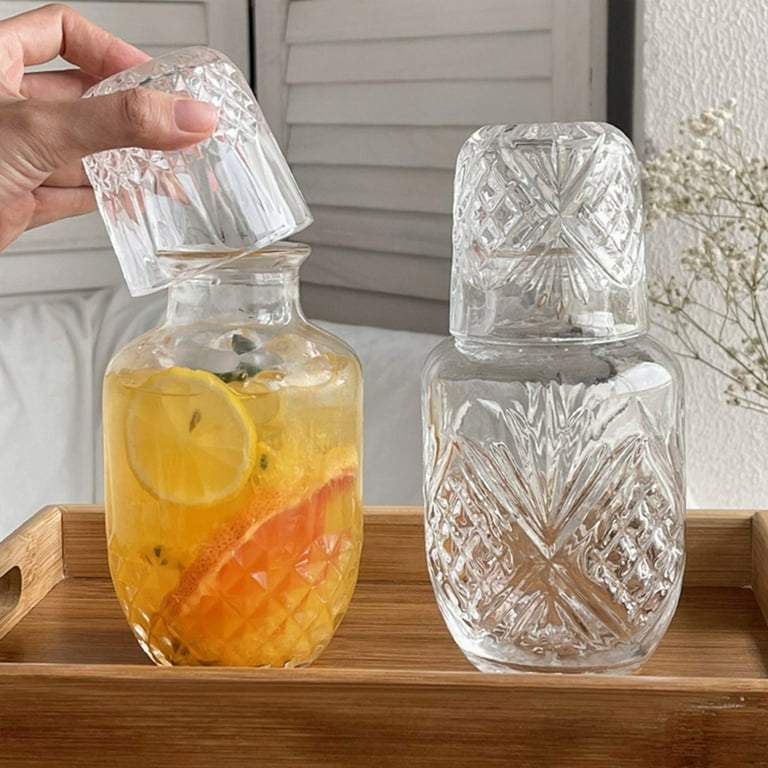 Vintage Bedside Water Carafe and Glass Set for Bedroom Nightstand, Thicked  Glass Mouthwash Decanter for Bathroom, Night Glass Water Pitcher Set