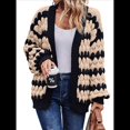 thumbnail image 1 of Suéter de Invierno de Punto Holgado con Rayas y Mangas Farol para Mujer, Moda de Otoño Albaricoque Negro S, 1 of 9