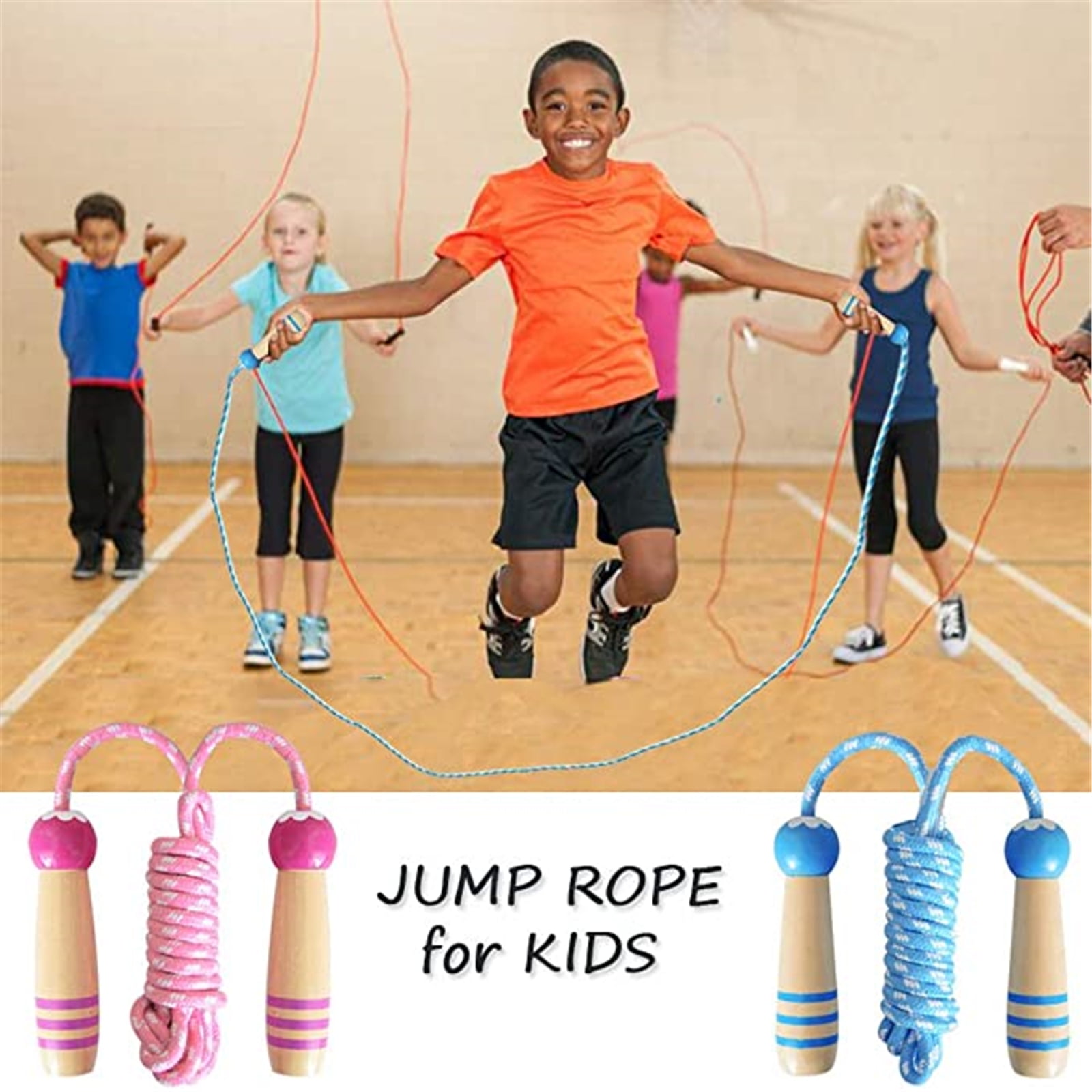 Jump Ropes Nylon Plastic Handle Jump Rope Kids School Student Playground Rope 7’ 