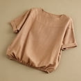 thumbnail image 4 of Womens Tops Crew Neck Cotton Top Medium Sleeve T Shirt Loose Pullover, 4 of 6