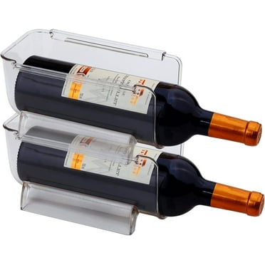 2 Pack Clear Plastic Stackable Water Bottle and Wine Rack Storage Organizer for Kitchen Countertops, Pantry, Fridge
