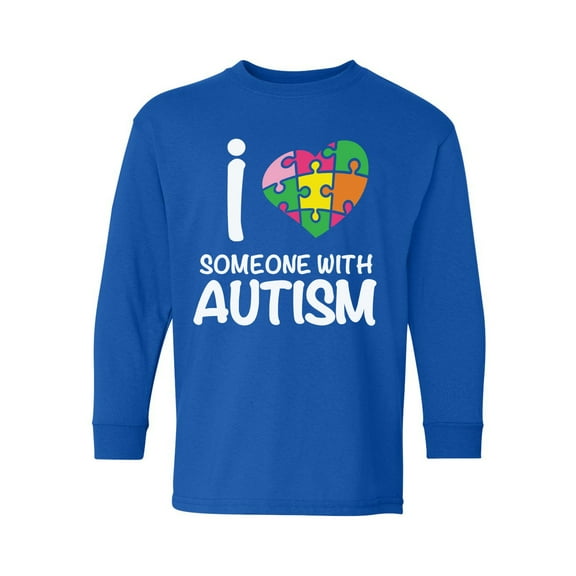 Awkward Styles Autism Awareness Youth Long Sleeve T-shirt for Girls I Love Someone With Autism Crewneck Tee for Boys