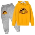 thumbnail image 3 of Ropa para niños de 3 a 12 años, estampado de dinosaurios de película, sudadera con capucha y pantalones de moda para niños y niñas, conjunto deportivo informal encantador de 2 piezas para correr, 3 of 5