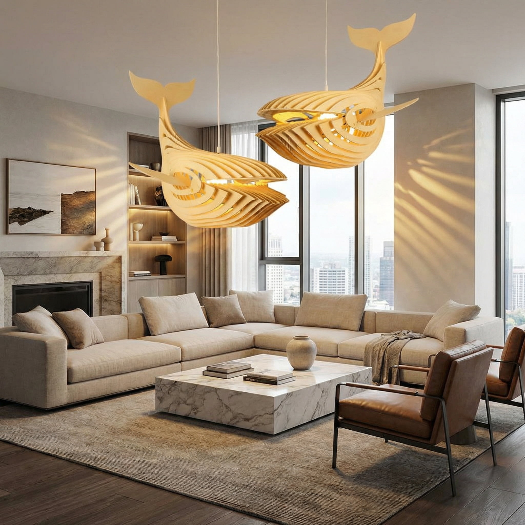 LittleGlovo Laser Cut File Whale lamp wood pendant light fixture DIY shark lampshade hanging shadow lamp