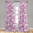 thumbnail image 2 of Floral Boho Window Curtains, Chill Vibes 90s Blooming Rose Pattern with Neutral Leaves Print, Lightweight Decor 2-Panel Set with Rod Pocket, Pair of - 28"x84", Magenta Blue Violet Blush, by Ambesonne, 2 of 3