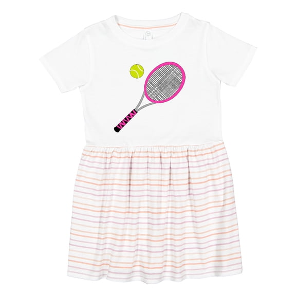 Inktastic Pink Tennis Racket and Ball Girls Toddler Dress