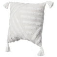 thumbnail image 1 of 16" Handwoven Cotton Throw Pillow Cover with White Tufted Line Pattern and Tassel Corners, White, 1 of 1