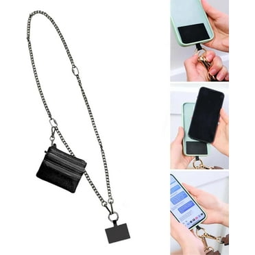 Mobile Phone Lanyard Chain Bag, Phone Strap with Zippered Pouch, Clip and Go Chain for Phone with Wallet Crossbody (Black) Black