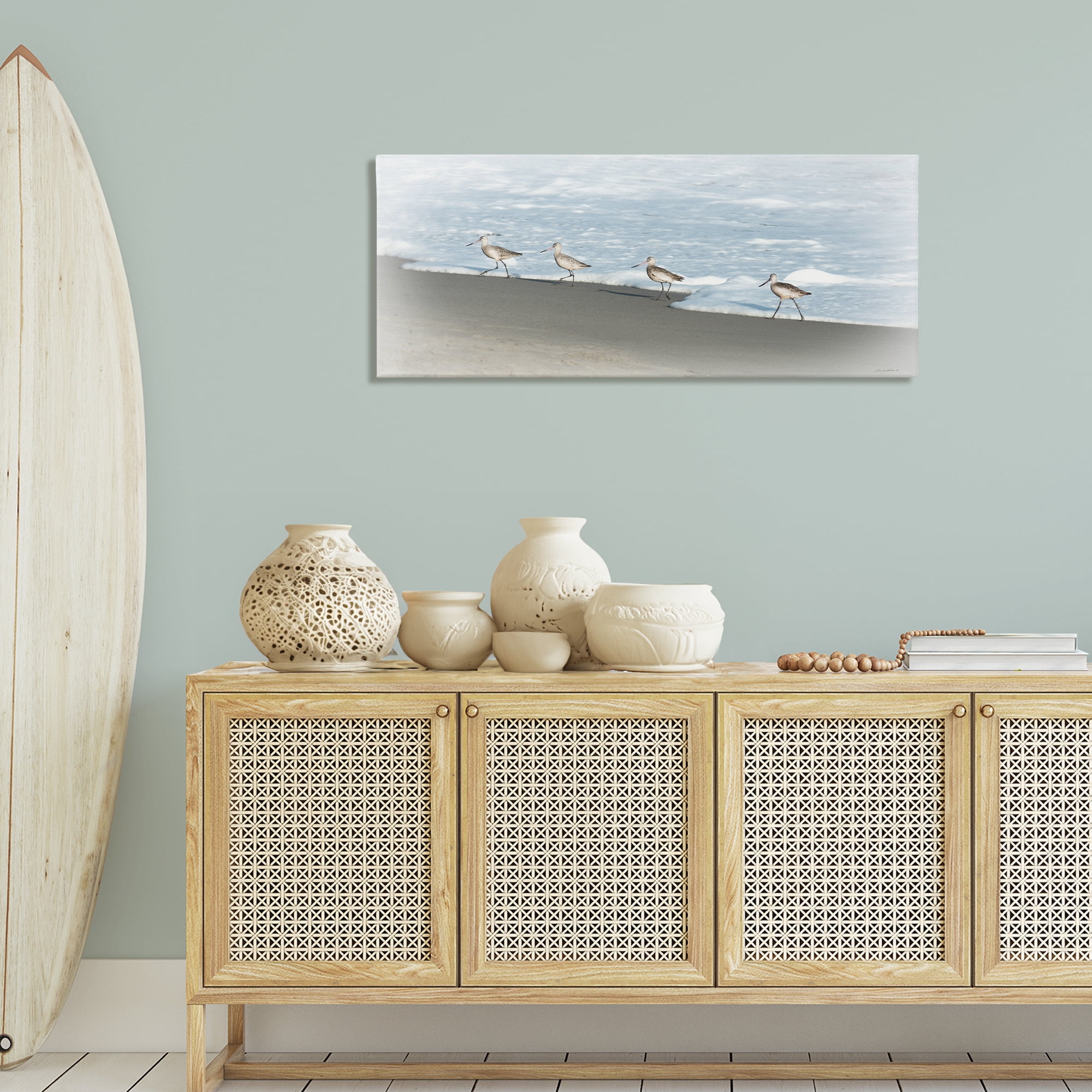 Stupell Industries Four Sandpipers on Beach Nautical & Beach Painting Wrapped Canvas Art Print Wall Art, 48 x 20