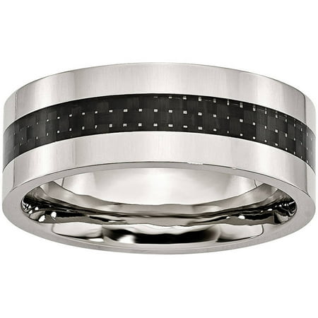 Primal Steel Stainless Steel Black Carbon Fiber Flat 8mm Polished Band, Available in Multiple Sizes
