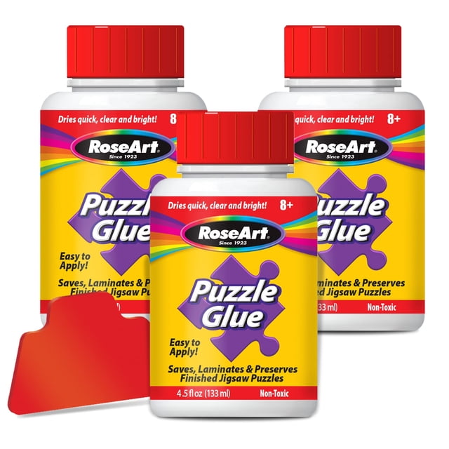 Pegamento Puzzle RoseArt de 133 ml con aplicador, paquete de 3