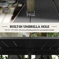 thumbnail image 4 of 59" Outdoor Patio Dining Table, Black Metal Slatted Tabletop with Umbrella Hole, Seats Six, Robust Powder-Coated Steel Garden Table for Backyard, Balcony, and Poolside Use, 4 of 7