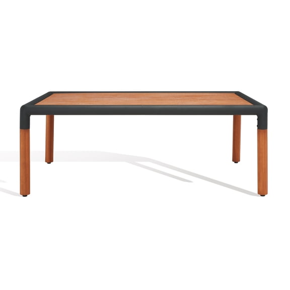 SAFAVIEH Couture Tommy Industrial Rectangle Eucalyptus Wood Outdoor Coffee Table, Black/Natural