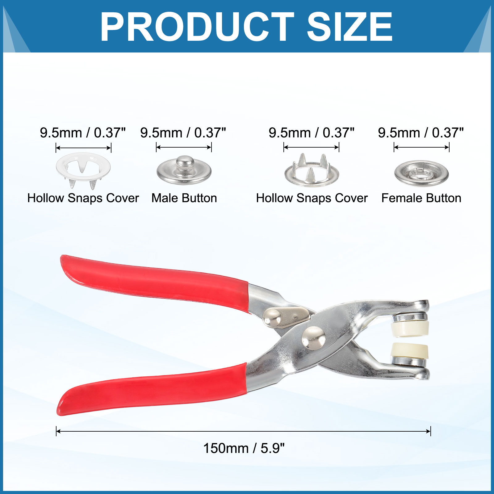 Uxcell 200Set Metal Snap Button Kit 9.5mm Hollow Prong Snap Buttons with Fastener Pliers for Sewing Fabric Leather Clothing Rain Coat Diapers Bibs Crafting, White
