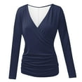 thumbnail image 6 of Gglogagt Women's Deep V Neck 3/4 Sleeve Cross Surplice Wrap Tops Navy XL, 6 of 6