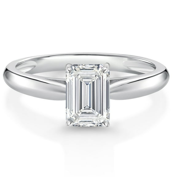 Gem Stone King 10K White Gold IGI Certified Lab Grown Diamond Solitaire Anniversary Engagement Ring for Women | Emerald Cut 1 Ct | E-F Color | VS1-VS2 Clarity | Size 10