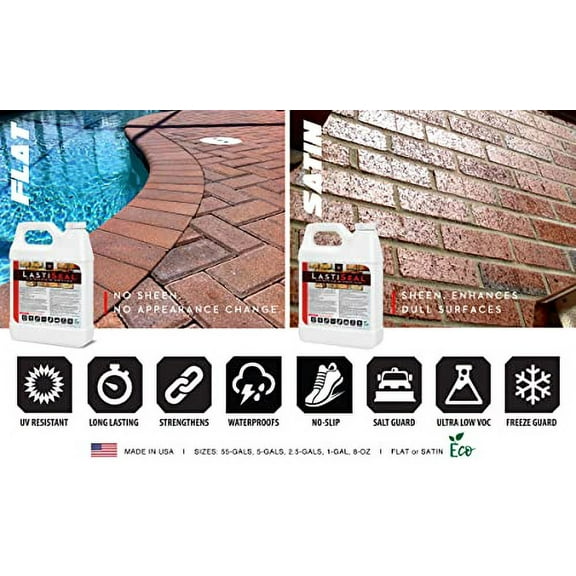 LastiSeal Brick & Concrete Sealer Satin (5-gal) - Water-Based Penetrating Sealer for Brick, Concrete, Stone, & Porous Masonry - 15-Year Waterproofing Warranty, Low Gloss Sheen
