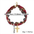 thumbnail image 3 of PISONIC Women Boho Red Printed Fabric Ribbon Necklace, Irregular Tiger‑Eye Look Beads with Geometric Gold Cross Pendant Statement Collar Necklace, 3 of 5